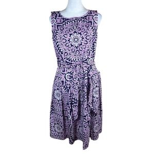Talbots Petite Purple Mandala Print Sleeveless Belted Midi Dress Size 6P NWOT
